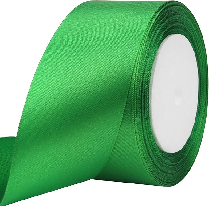 Green Solid Satin Ribbon 2 Inch 25 Yards Solid Polyester Fabric Ribbon for Gift Wrapping Wedding Christmas Baby Shower Birthday Party Decoration Handmade Immortal Flower Craft