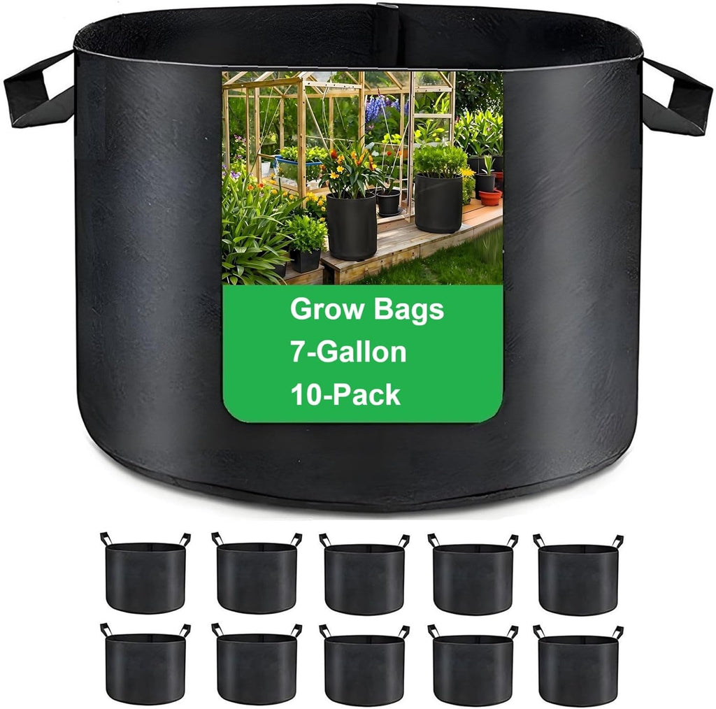 7-Gallon 10 Pack Grow Bags,Thickened Aeration Fabric Growing Pots Planters with Handles for Planting Vegetables Plants,Black