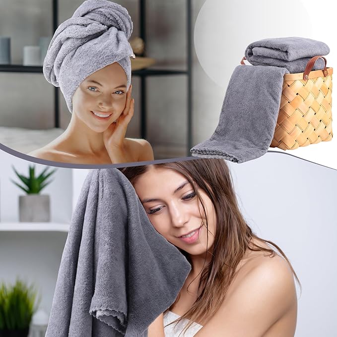 Newwiee 24 Pcs Coral Velvet Microfiber Bath Towels Sets 28 x 55 Inch Large Absorbent Multipurpose Quick Drying Soft Body Towels for Shower Bathroom Beach Fitness Yoga Sports Spa(Grey)