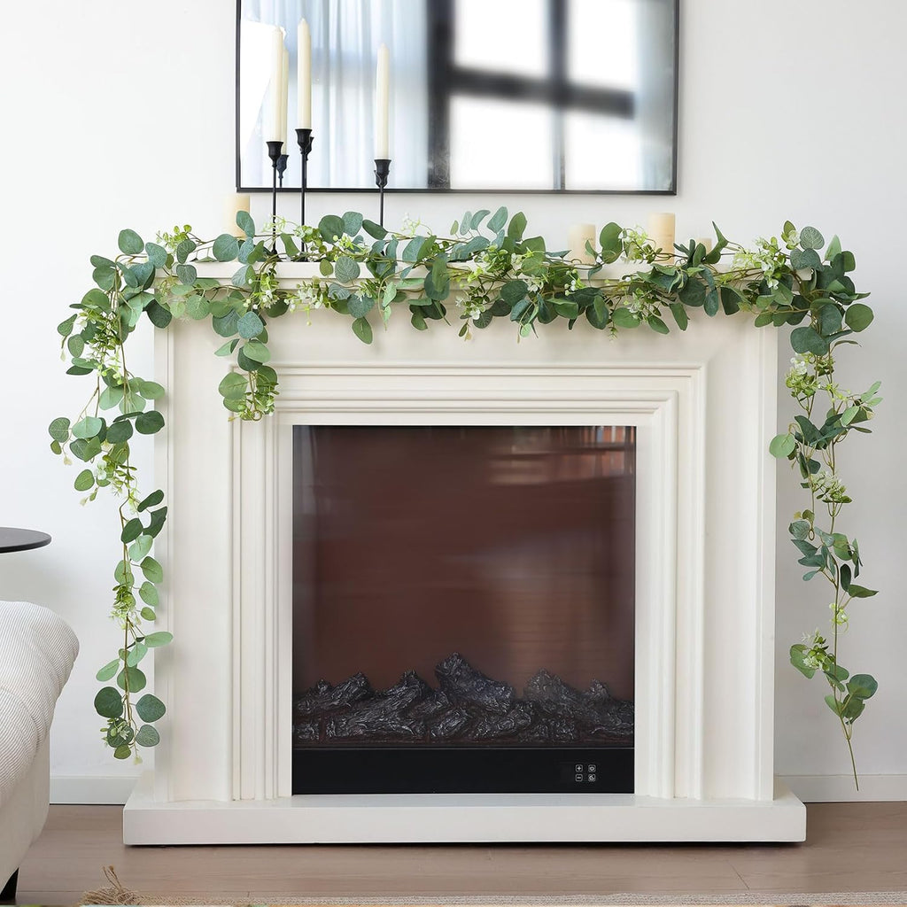 mizii 5 Packs 340" Artificial Vines Eucalyptus Garland Fake Vine with Silk Leaves Green Garland Faux Hanging Plants Greenery Decoration for Room Table Centerpieces Wedding Decor (Eucalyptus)
