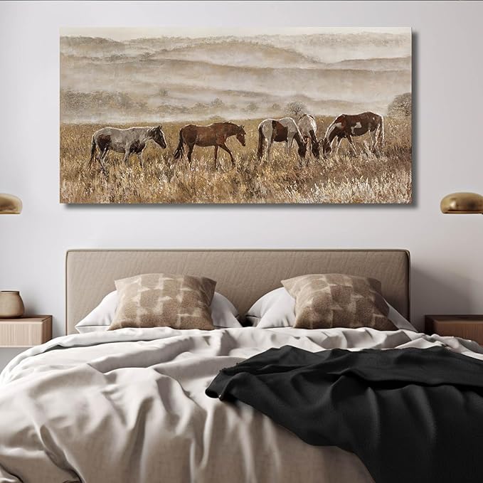 VAYIMDH Landscape Wall Art Print Animal Canvas Wall Picture Wall Decorations for Bedroom 24"x48" Beige and Gold Hanging Art Posters for Office
