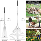 Buyplus Adjustable Garden Leaf Rake - 24 to 63 Inch Telescopic Metal Expandable Folding Leaves Rake, Metal Rakes for Leaves, Yard Rakes for Lawn Yard, Flowers Beds, Sliver