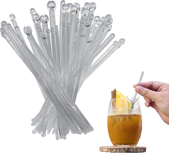 Coffee and Cocktail Stirrers, Reusable Plastic Drink Stirrer Sticks, 100 Ball Head Swizzle Sticks, Use as a Cocktail Garnish or Cake Pop Stick, Wedding, Party Decorations, Restaurant Supplies, 6 inch