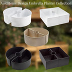 AuldHome Design Umbrella Planter for Patio Table (Beige/Greige), w/Umbrella Hole, Enamelware Half-Circle Planter Pots