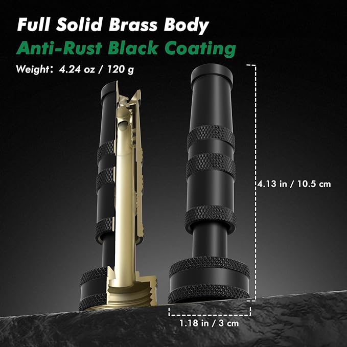 [2 Pack] RESTMO 100% Solid Brass Adjustable Twist Hose Nozzle with Anti-Rust Coating, Heavy Duty High Pressure Nozzle with 3 Spray Patterns for Garden Watering, Car Washing, Patio & Floor Cleaning