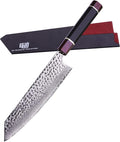 FINDKING Eternity Series Japanese Kiritsuke Knife with ABS sheath, Multi-Purpose Gyuto Chef knife, 9Cr18MoV Damascus Steel Blade, Resin Octagonal Handle, for Meat, Fruits, Vegetables,9 Inches