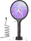 YISSVIC Electric Fly Swatter 4000V Bug Zapper Racket Dual Modes Mosquito Killer with Purple Mosquito Light Rechargeable for Indoor Home Office Backyard Patio Camping (Black-1 Pack)