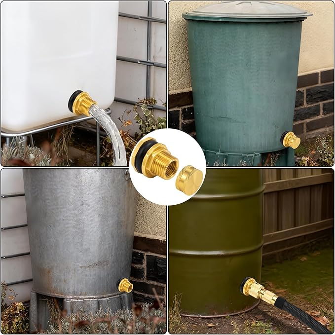 Wantmatch Brass Bulkhead Fitting with Plug Double-Threaded 1/2 NPT to 3/4 GHT Tank Adapter for Water Tanks, Rain Barrels, Garden Hoses Corrosion Resistant, Easy to Install