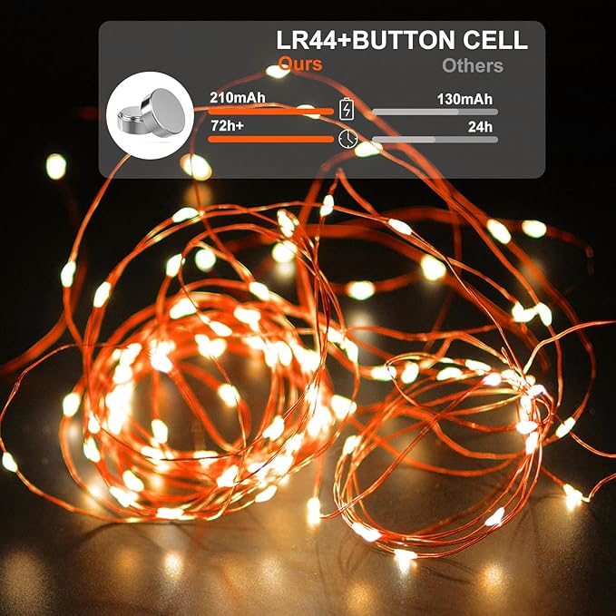 Orange Led Fairy Lights Battery Operated for Halloween, 12 Pack LED Mini String Lights, 7FT 20LED Silver Wire Firefly Starry Moon Light for DIY Fairy String Light Indoor for Halloween Party Decor