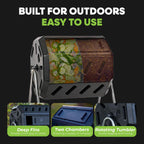 FCMP Outdoor Heavy Duty 37 Gallon 8 Sided Steel Composter, Black