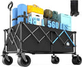 Homebetta XL Collapsible Wagon Cart，48" Heavy Duty Collapsible Utility Wagon with All-Terrain Big Wheels, 560LBS Folding Wagon for Garden, Moving,Glamping, Beach, Gift