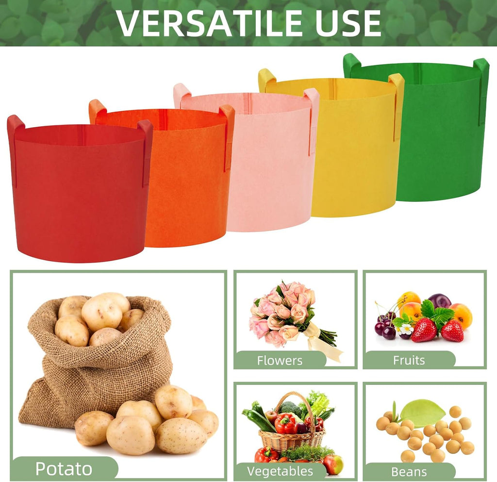 20 Pack 7 Gallon Grow Bags, Colorful Potato Plant Grow Bags with Handles, Nonwoven Fabric Garden Pots for Vegetable Fruit Flowers Herbs Tomato Potato Growing (7 Gal)