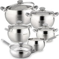 Daniks Modern Frying Pan With Lid Included, 11-Piece Stainless Steel Induction-Compatible Cookware Set, Dishwasher Safe, Heatproof Handles, Glass Lids, Silver