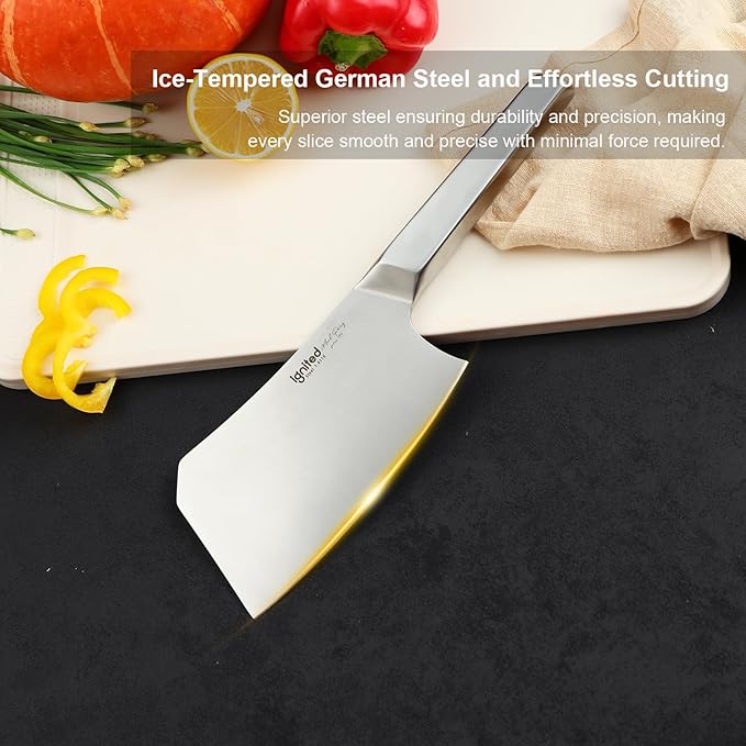 7 inch Meat Cleaver, One-piece Full Metal Cleaver Knife, Heavy Duty Butcher knife, German 1.4116 High Carbon Stainless Steel kitchen Knife, Chopping Knife for Meat, Bone, Lamb Chops