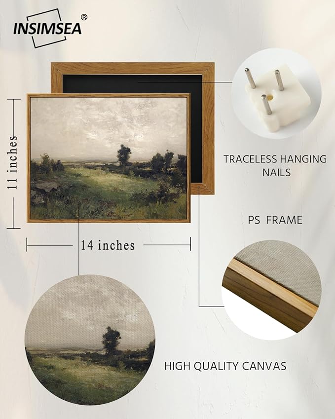 InSimSea Framed Canvas Wall Art Vintage Decor, Farmhouse Wall Art for Living Room Wild Field Landscape Wall Decor for Bedroom, Wall Decoration Traditional Scenic Pictures for Bathroom, 11"x14"