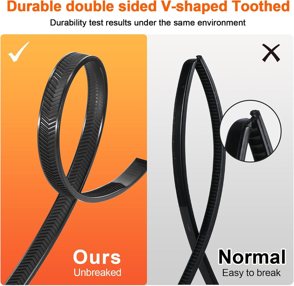 12 Inch V-Shaped Zip Ties Double Sided Toothed,250 LBS Tensile Strength Heavy Duty Cable Wire Ties With Self-Locking Adjustable More Durable Nylon Tie Wraps for Indoor Outdoor（50 Pack）