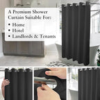 River Dream No Hook Hotel Cloth Black Shower Curtain Microfiber Waterproof - Soft Fabric Shower Curtain or Liner Washable, Black, 71x74