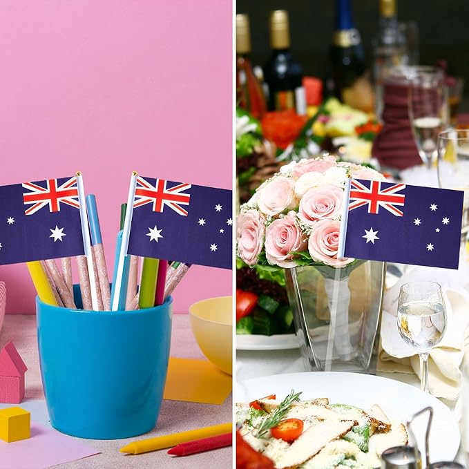 Australia Flag Australian Flag, Small Mini Handheld Australia Flags on Stick, Ideal for Party Parades Sports Events Patriotic Festival Decorations