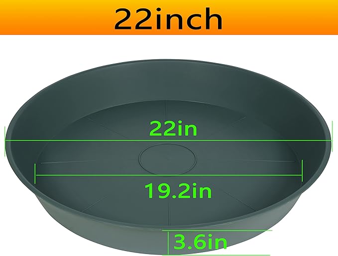 3 Pack of 20 22 inch Plant Saucer (19.2 Inch Base), 3.6" Depth Tray, Large Deep Garden Plastic Flower Planter Plant Trays for Indoors Outdoor Bath Bath (22", Green)
