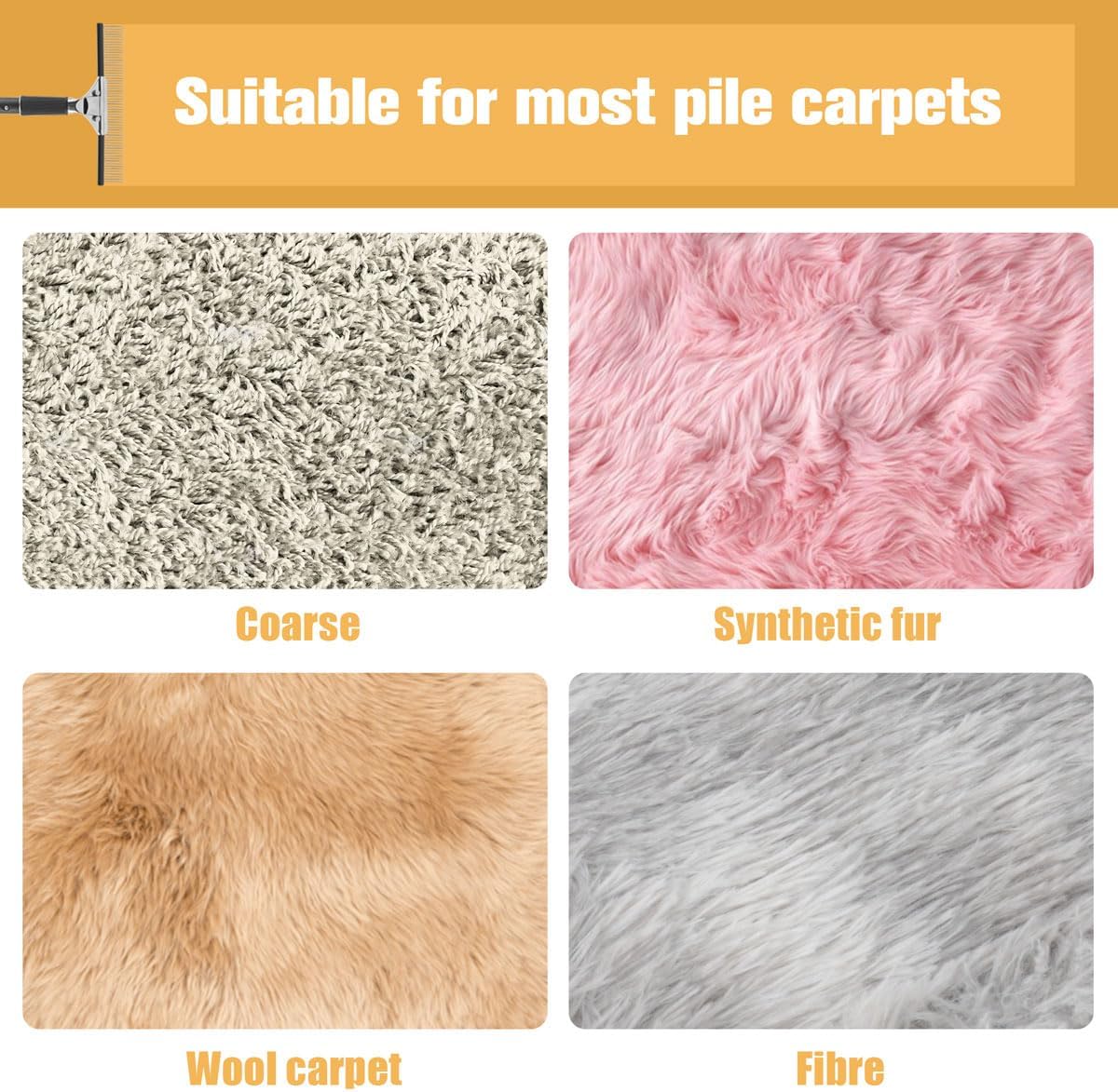 Big Carpet Rake with Long Handle, Making Carpets Fluffy Again, Clean Hair, Let Carpet Restore Softness
