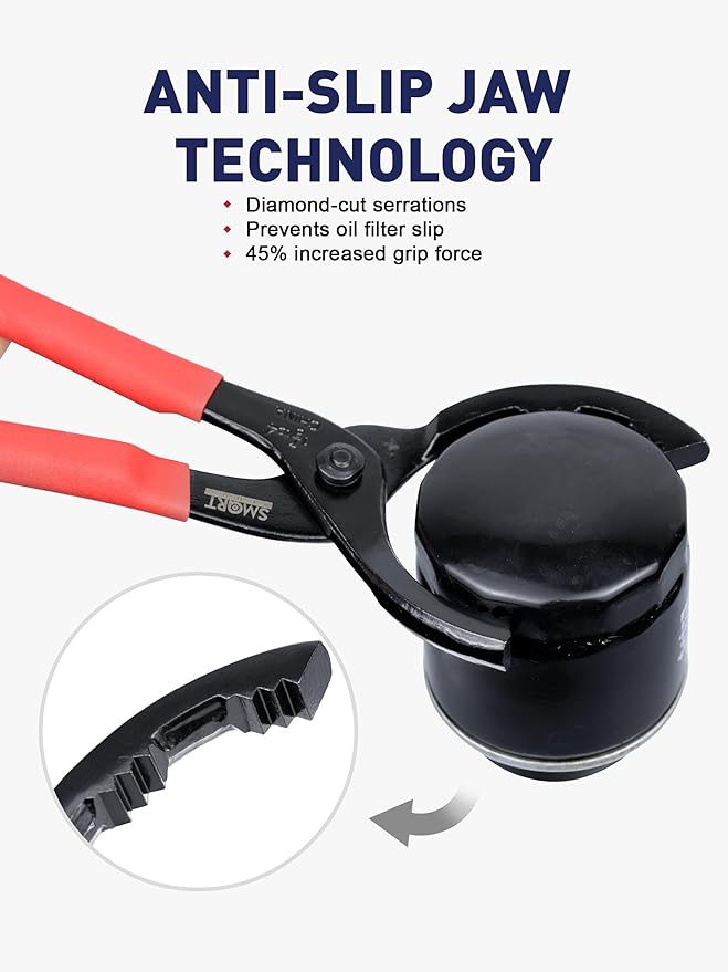 SMART JERRY - Adjustable Oil Filter Wrench | Motorcycle Oil Change Tool | 12'' Oil Filter Pliers for Engine Filter, Conduit, PVC Fitting | Fuel Filter Removal Tool Fit 1-7/8" to 4" Filter