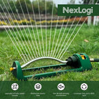 Lawn Sprinkler, 18 Brass Nozzles Garden Water Oscillating Sprinkler for Yard Covers up to 3,600 sq.ft, Heavy Weight Base, Built-in Spray Jet Cleaning Needle, Green, Yellow