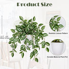 Briful Fake Plants Indoor Artificial Potted Silk Plants Faux Watermelon Peperomia Cascading Vine Plant for Home Office Livingroom Desk Shelf Mantle Decoration(Green/White - 1 Pack)