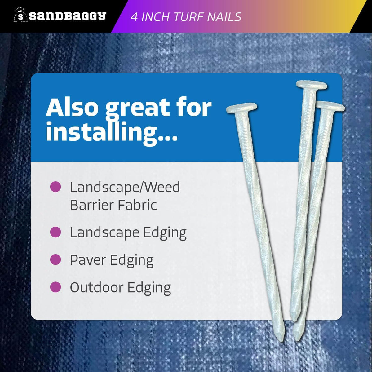Sandbaggy 4 Inch Galvanized Artificial Turf Stakes - Spiral Landscape Nails - Ground Spikes/Pins for Synthetic Grass, Lawn, Edging, Weed Barrier Fabric, Garden (Steel, 100)