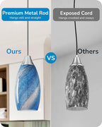 EDISHINE Pendant Light Fixtures, Handcrafted Art Glass Hanging Light with Brushed Nickel Finished, E26 Socket, Adjustable Cord Glass Pendant Light for Kitchen, Bathroom, Hallway, Bar