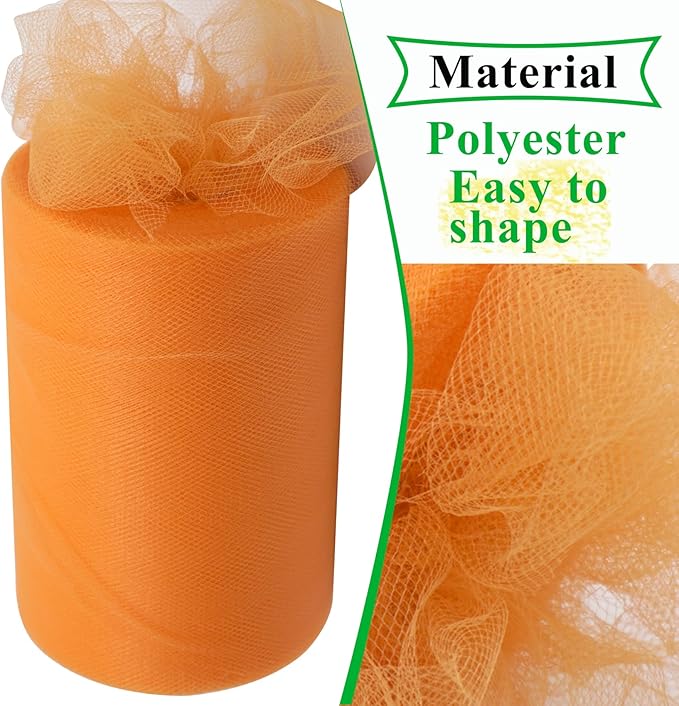 Orange Tulle Fabric Rolls 6 Inch by 100 Yards (300 feet) Fabric Spool Tulle Ribbon for DIY Orange Halloween Tutu Bow Baby Shower Birthday Party Wedding Decorations Christmas Craft Supplies