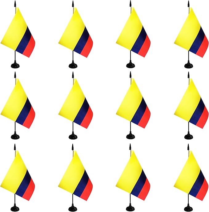 Colombia Desk Flag, 12 Pack Colombian Table Office Flag with Black Solid Pole and Stand Base, International Country Flag, Festival Celebration, Classroom Meeting Desktop Decor (Colombia)