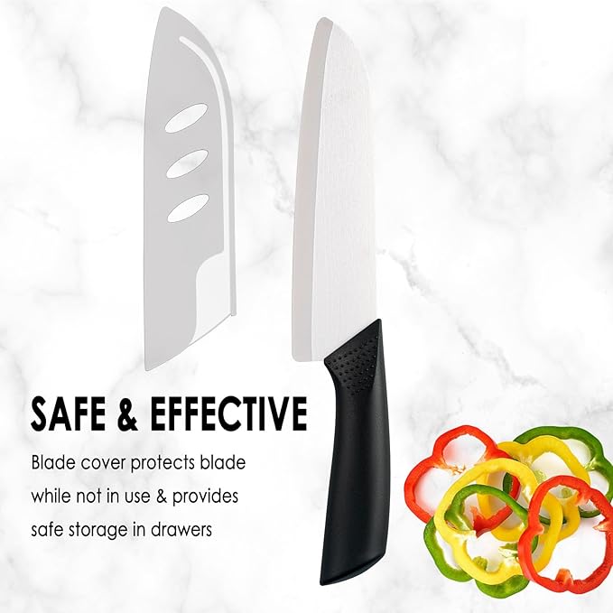 7-inch Ceramic Santoku Knife with Cover - Light, Precise, Sharp Ceramic Knife - Japanese Chef's Kitchen Knives with Gift Box