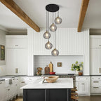 KCO Lighting Round Glass Pendant Lighting 5 Light Farmhouse Cluster Chandelier Black Kitchen Pendant Lighting Smoke Glass Cluster Pendant Light Mid Century Modern Globe Chandelier