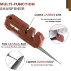 Topline Hori Hori Garden Knife, Double-edge Stainless Steel Blade, Garden Knife with Leather Sheath for Digging, Weeding, Planting, Sharpener, Sharpening Stone Included