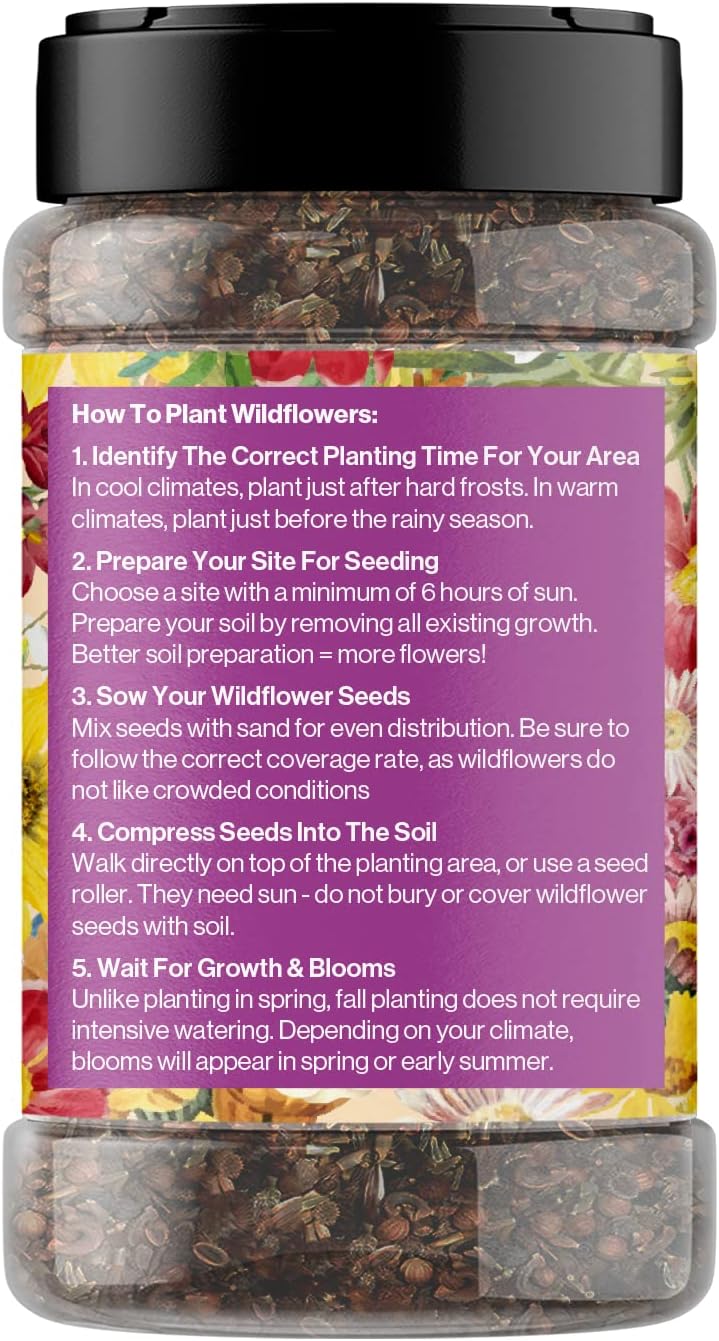 Mini Wildflower Seed Shaker - Bird & Butterfly Garden Seed Mix | 60,000+ Annual & Perennial Flower Seeds for Planting - Attracts Hummingbirds & Butterfly | No Messy Bags or Packets