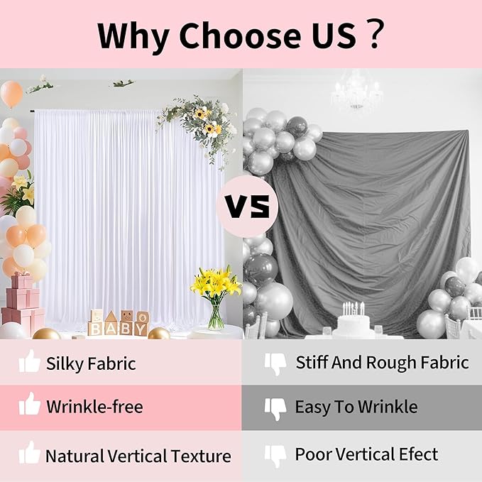 30x10ft Backdrop Curtains for Parties, 6 Panels 5x10ft Photography Backdrop Curtain with Rod Pocket,Backdrop Polyester Background Drapes,Wedding Backdrop Drapes for Birthday Baby Shower Home Decor