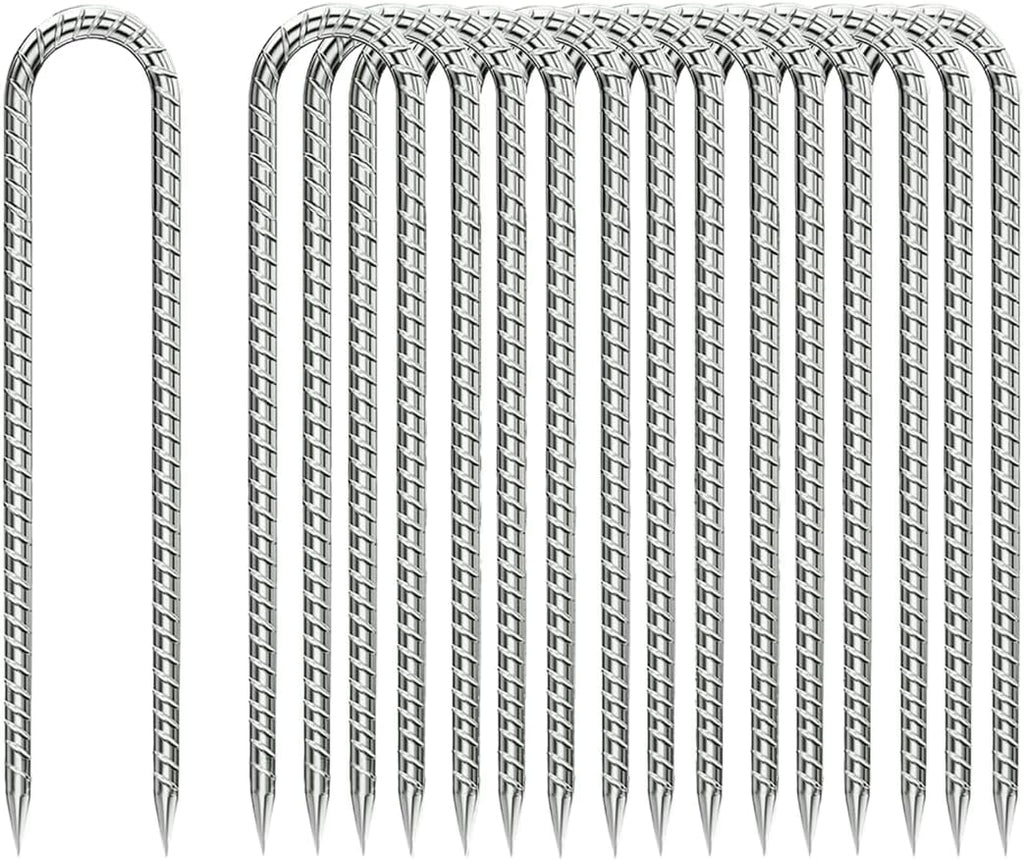 Ground-Stakes-Heavy-Duty-12 inch, U-Hook Rebar Stakes Galvanized Anti-Rust 20pcs Garden Stakes Metal Ground Anchors for Garden Dog Fence Chicken Coop Tent Trampoline Accessories Deer Fence