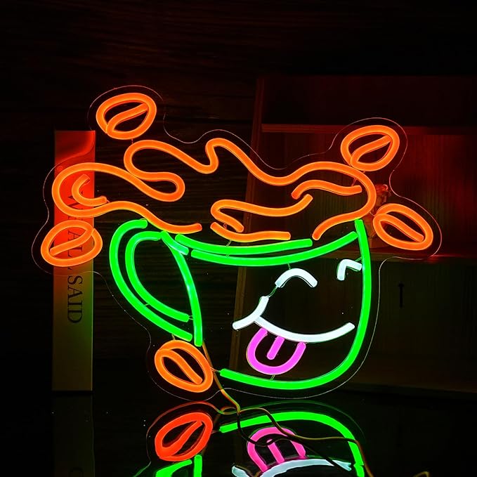 Coffee Neon Sign LED Cafe Light up Sign for Business Wall Decor USB Cute Coffee Cup Neon Light for Cafe Bar Shop Restaurant (16.5 * 12.9 In)