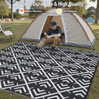 RV Outdoor Rug Waterproof Mat Outdoor Rugs 9'x12' for Patios Clearance Carpet Outdoor Camping Rugs Large Plastic Straw Rug(8x10ft Geometric Black&White)
