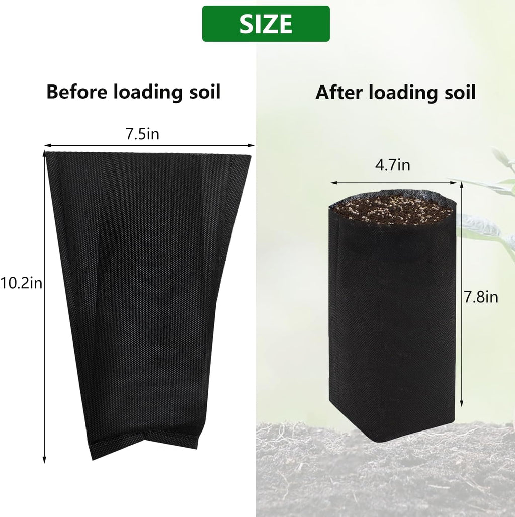 Belit 100 Pcs 10.2" H Deep Nursery Grow Bags, Non-Woven Plants Pots Container for Starting Rooted Plants Vegetable, Flower, Seedling Tree, Black