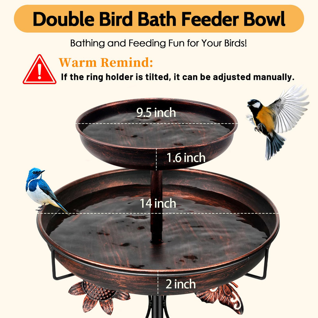 Daoeny Bird Bath for Outside, 42In Vintage Freestanding Birdbaths for Outdoors, Double Metal Bird Bath Feeder Bowls for Garden Patio Yard Lawn Decor, Upgraded 5-Pronged Base (Antique Bronze)