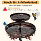 Daoeny Bird Bath for Outside, 42In Vintage Freestanding Birdbaths for Outdoors, Double Metal Bird Bath Feeder Bowls for Garden Patio Yard Lawn Decor, Upgraded 5-Pronged Base (Antique Bronze)