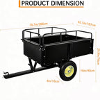 Utility Trailer, Steel ATV Trailer, Heavy Duty Lawn Mower Trailers, 750 Lbs 15 Cu.Ft. with Removable Sides, Pneumatic Tires and Quick Dump Pull Back, Dump Trailers for Gardens, Tractors, and Farms