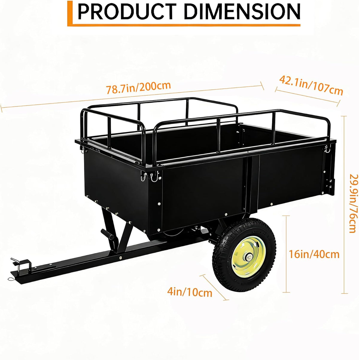 Utility Trailer, Steel ATV Trailer, Heavy Duty Lawn Mower Trailers, 750 Lbs 15 Cu.Ft. with Removable Sides, Pneumatic Tires and Quick Dump Pull Back, Dump Trailers for Gardens, Tractors, and Farms