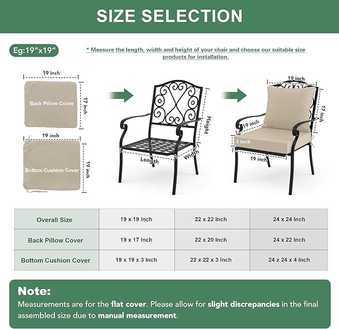 Summsun Outdoor Chair Cushions, Waterproof Backrest and Deep Seat Cushion Set for Patio Furniture, Outdoor Sofa Replacement Cushions with Removable Cover, 24 x 24 Inch, Cream, 1 Set