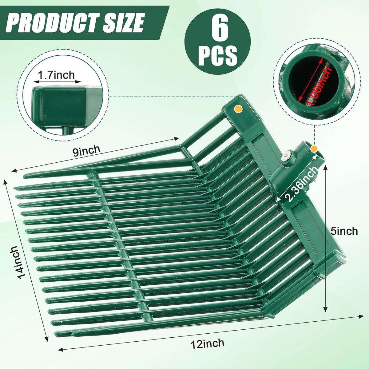 WILLBOND 6 Pcs Manure Fork Head 18 Tines Pitch Fork Head with Screws and Nuts Durable Stable ABS Plastic Replacement Pitchforks for Gardening Horse Stall Picking up Manure Grass Hay Olive