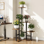 Yzosvki Corner Plant Stand Indoor, 6 Tiered Corner Plant Shelf Flower Stand for Multiple Plants, Plant Shelves Organizer Rack for Living Room, Balcony, Patio, Garden, Square Rustic Brown