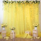 30×10ft Yellow Tulle Backdrop Curtain with Lights String for Parties, Sheer Photo Backdrop Curtains for Wedding Party Photography Background