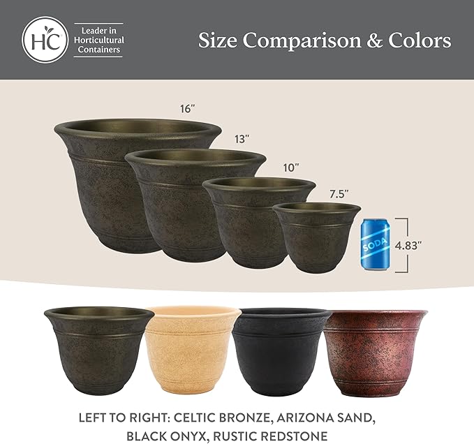 The HC Companies Sierra Round Self-Watering Pot - Lightweight Plastic Planter for Herbs & More - Durable Plant Pots for Indoor Plants & Outdoor Plants (16” Rustic Redstone, Pack of 2)