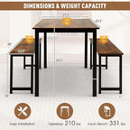 NAFORT Dining Table Set for 4, 3-Piece Kitchen Table with 2 Benches, 43.5’’ Space Saving Dining Room Table with Reinforced Metal Frame & Solid Wood Top, Ideal for Home, Restaurant, Patio Outdoor